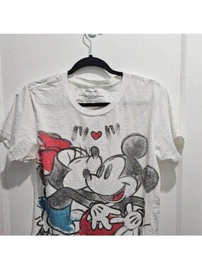 Fresh Disney Store Ladies Mickey & Minnie Mouse Kiss White Tee L: Mode Let's Go!